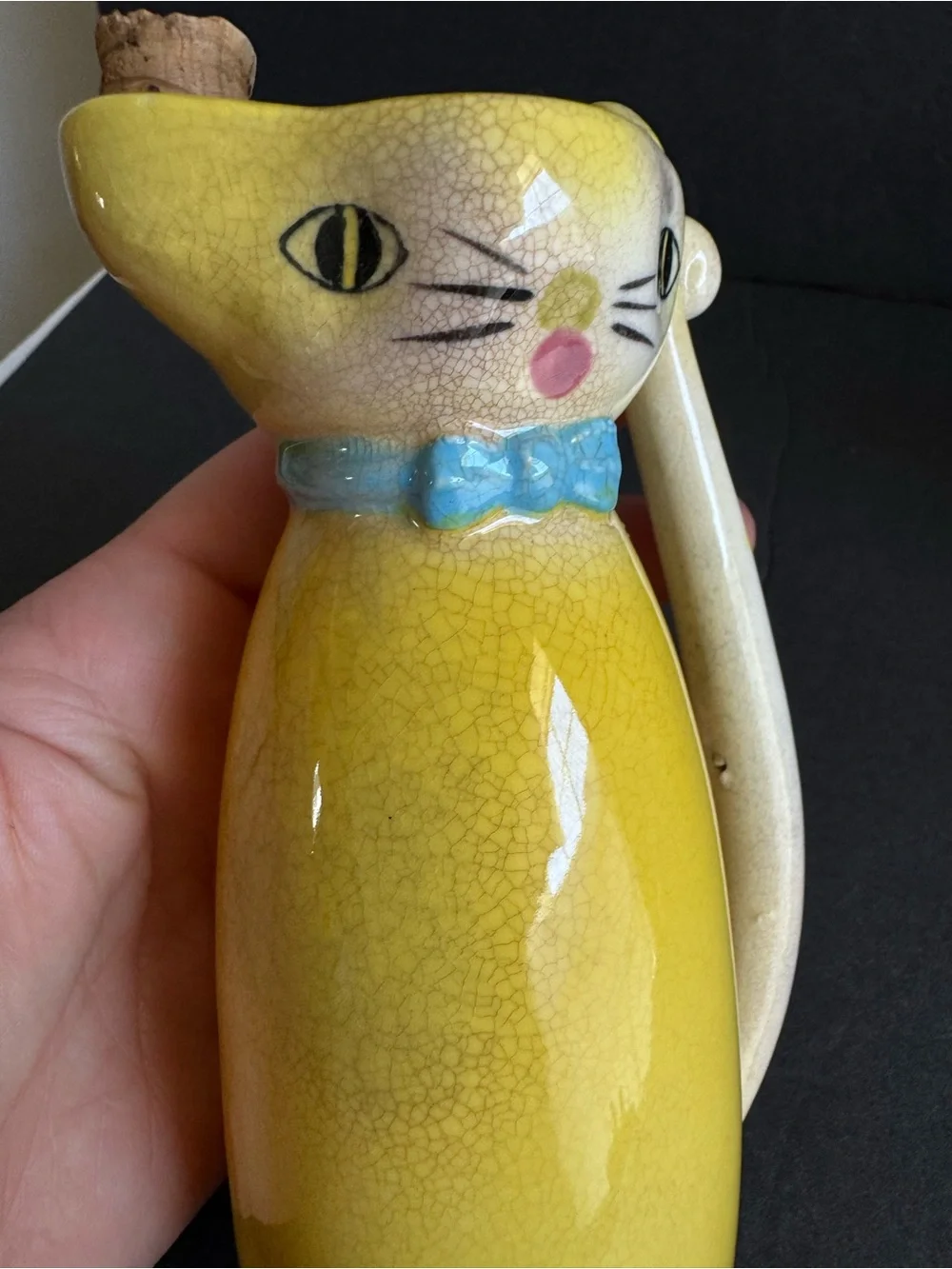 Lipper Mann Yellow Cat Cruet Set Oil Vinegar Anthropomorphic Vintage 50s